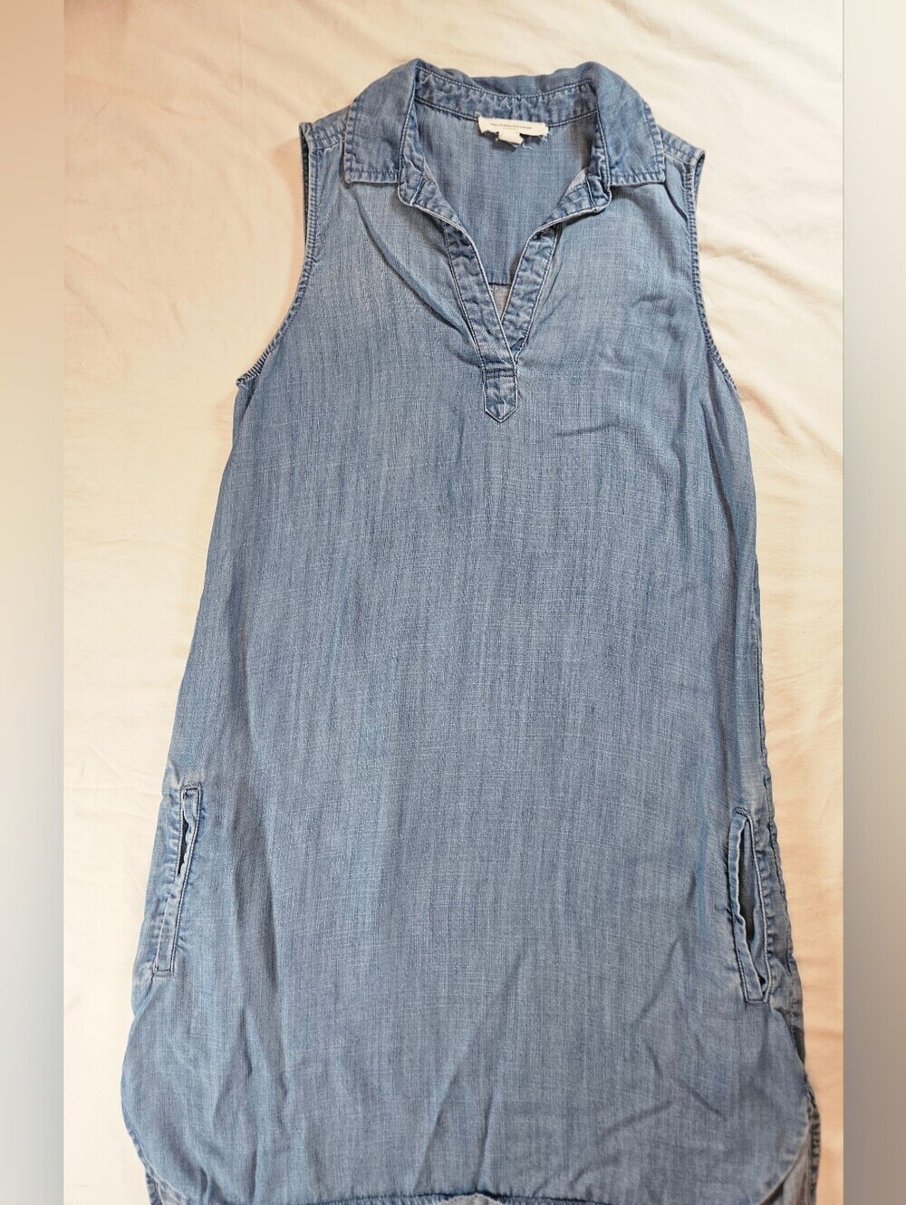 Beach Lunch Lounge Womens Blue Denim Sleeveless Collared Shift Dress Size XS